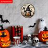 Happy Halloween Witch Gnome Pumpkin Round Wooden Hanging Sign, 2D Flat Printed Halloween Bat Wall Door Ornament, Spooky Farmhouse Holiday Decor Gift