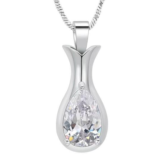 Stainless Steel Pendant Necklace, Rhinestone Inlaid Vase Snake Bone Chain Necklace, Wear-Resistant Commemorative Jewelry