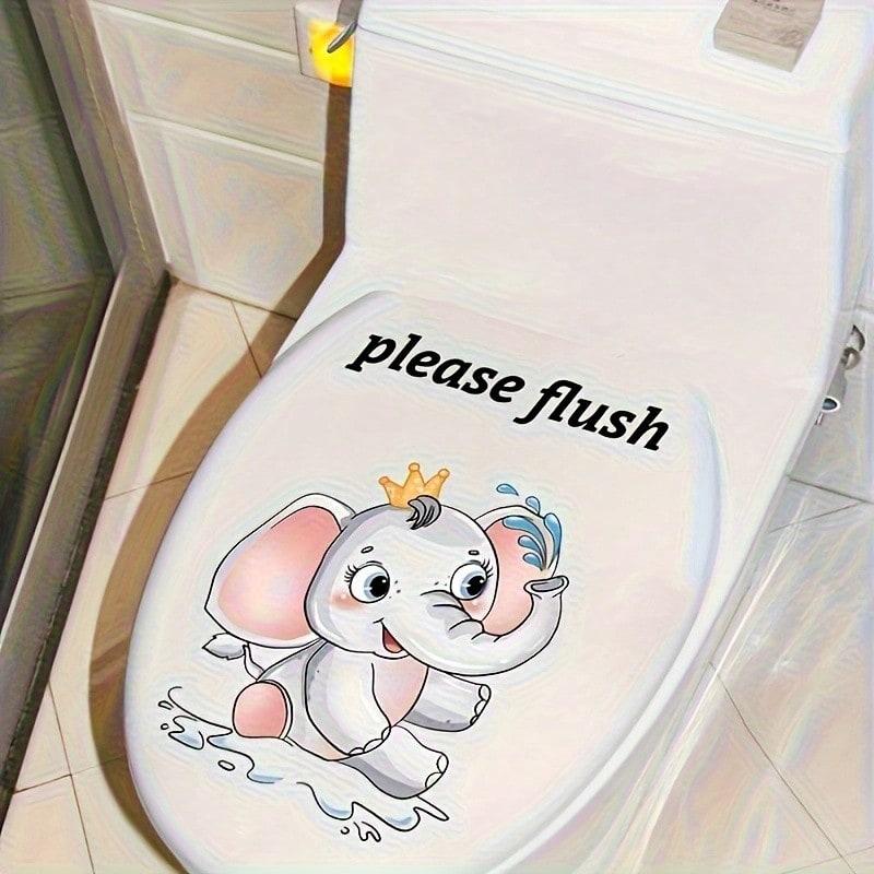 

1 Piece Cute Elephant Cartoon Toilet Seat Sticker, Self-Adhesive Toilet Lid Sticker, Fun Bathroom Home Decoration Sticker