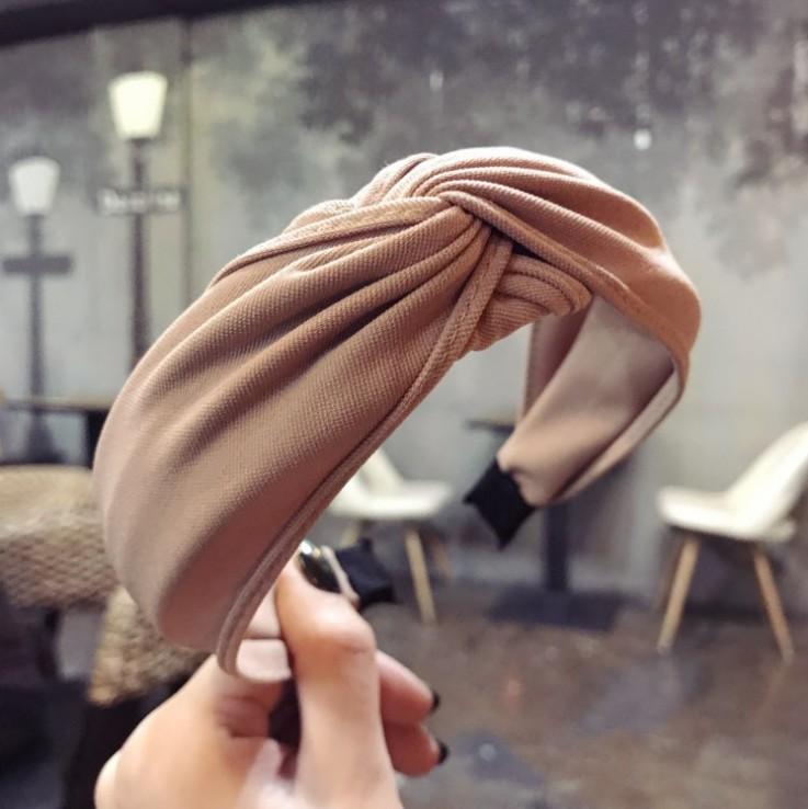 

Новая весенняя повязка для волос Женская хлопковая повязка с узлом Винтажный тюрбан Аксессуары для волос Широкая повязка с узлом Однотонный головной убор
