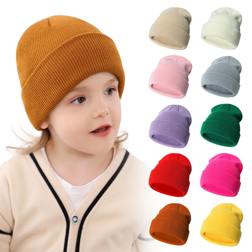 Kids Knit Beanie Cuffed Edge Solid Color Winter Hat Soft Stretch Warm Knit Cap for Toddler Boys Girls Unisex Cold Weather Outdoor Daily Headwear