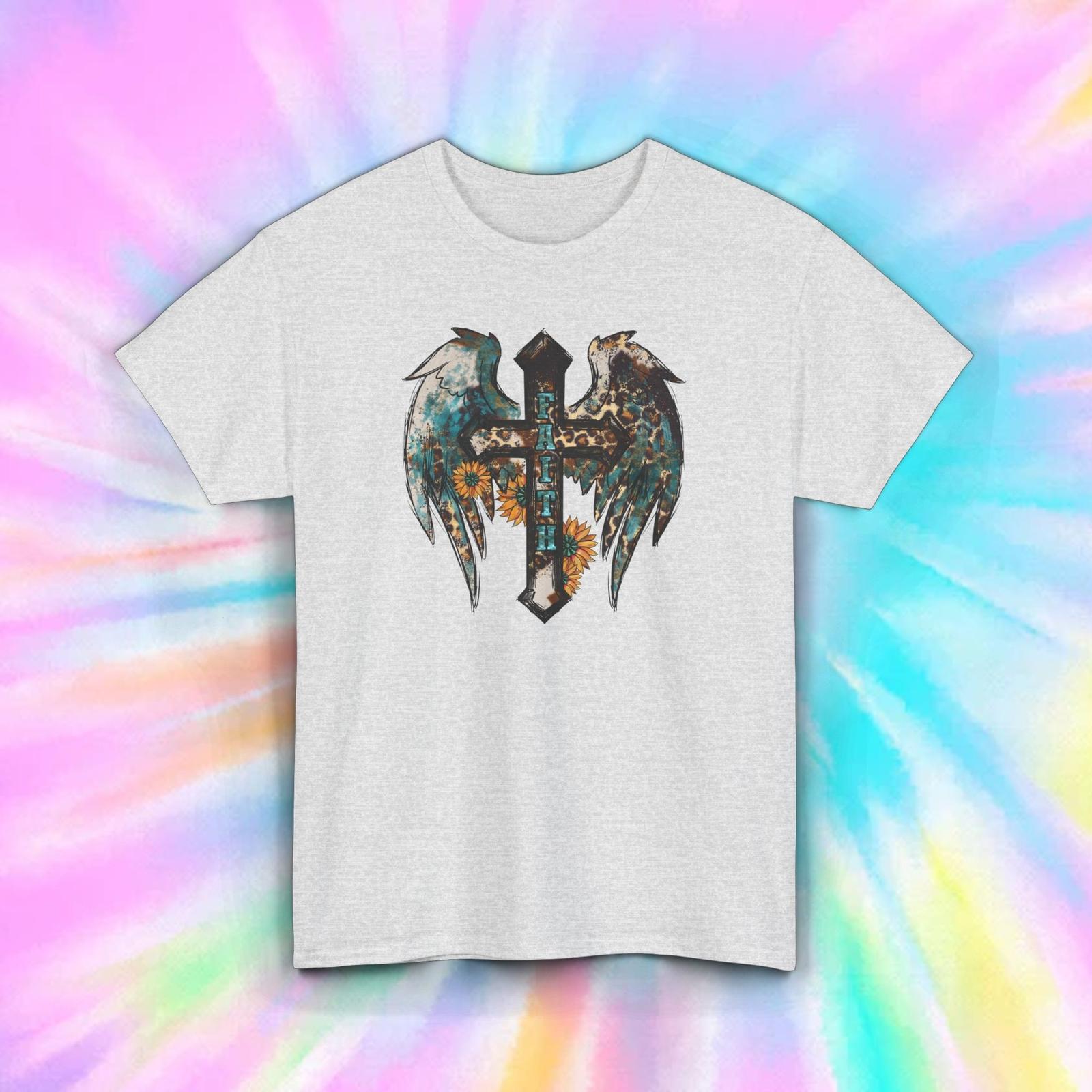 Angel Wings Cross T-Shirt Mens Womens Tees Top | Sunflower Western Cross Graphic Tee S-5XL S
