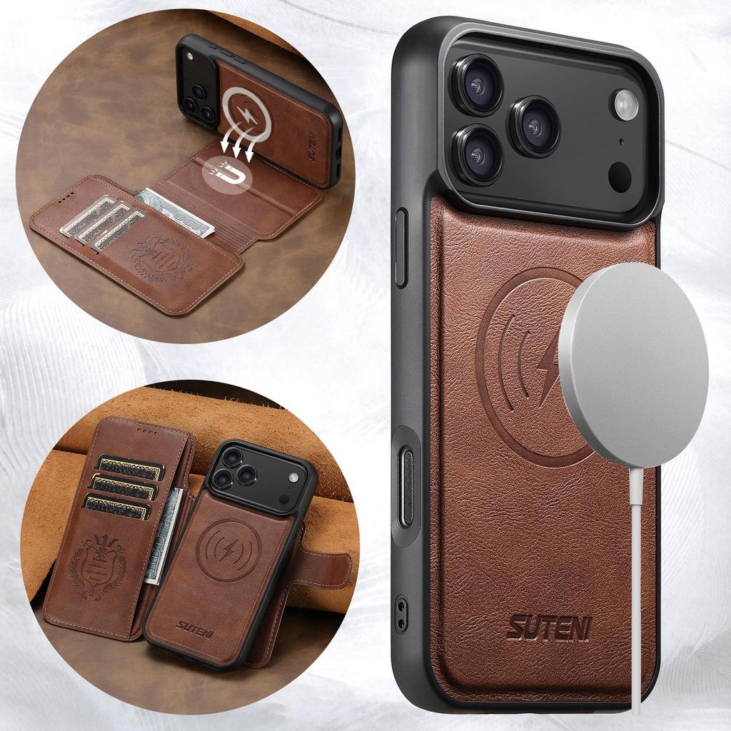 iPhone 17 Pro Max Flip Case with Card Slot, Magnetic Snap, Wireless Charging, Stand Function, and Leather Finish