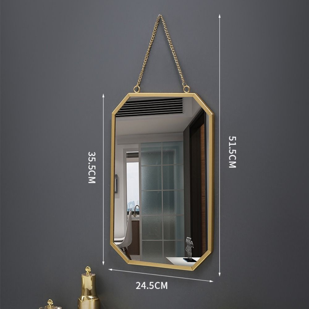 Round/Hexagonal/Rectangle Creative Makeup Mirror Wrought Iron Wall Hanging Mirror  Hairdresser
