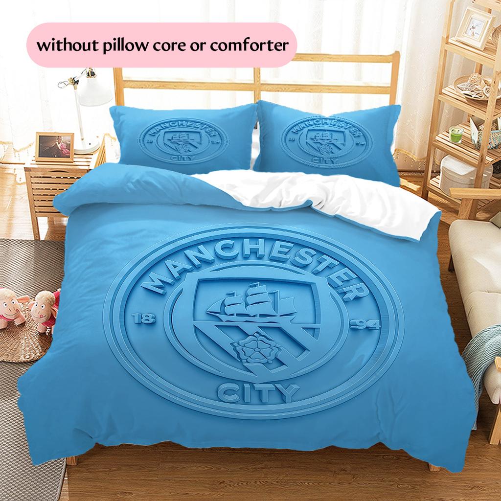 Manchester City Pattern Bedding Quilt Set Home Decoration Gift (1 * duvet cover + 2 * pillowcase without core)