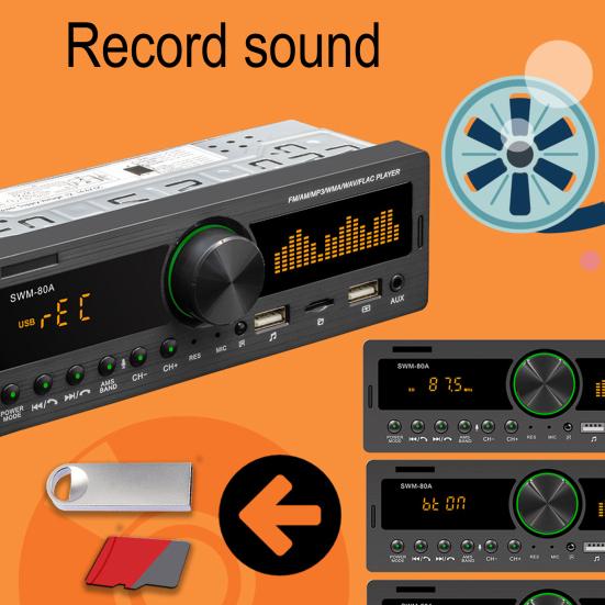 SWM-80B Practical Car Stereo Player Bluetooth-compatible 4.0 Multifunctional Audio Recording