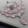 Light Luxury Ice Pink Oval Bead Four-piece Necklace Earrings Ring Bracelet Diamond Dinner Dress Temperament Jewelry Set