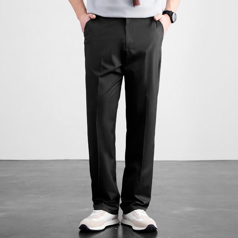 FIRS Men's Silk-Blend Straight Fit Business Casual Trousers