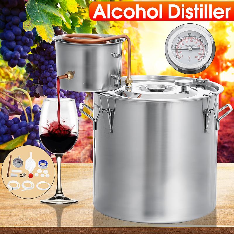8 Gal 30L Distiller Moonshine Alcohol Stainless Copper DIY Home Water Wine Essential Oil Brewing Kit 304 Stainless Steel Boiler