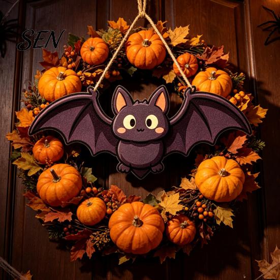 Holiday Party Supplies Vintage Wooden Halloween Welcome Door Hanger, Pumpkin Ghost Skull Witch Wall Skeleton Home Decor Sign, Farmhouse Hanging
