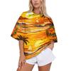 Women Loose Fit Polo Collar Shirt Casual Short Sleeve Top Soft Fabric Printed Blouse Relaxed Fit for Daily Wear Office School Travel