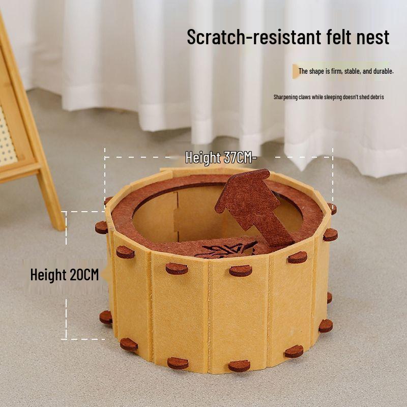All-Season Felt Cat Bed: Semi-Enclosed House & Scratcher for Kittens