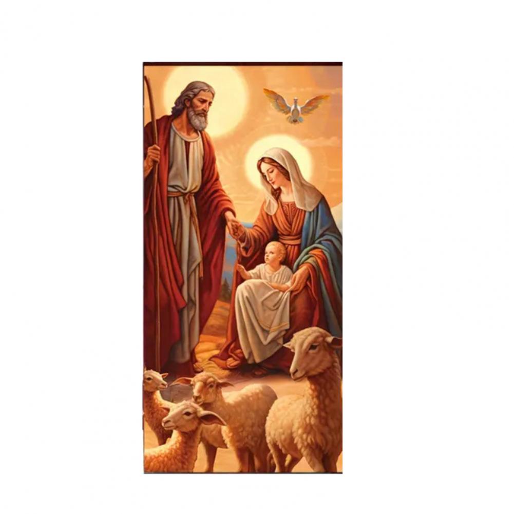 Christmas Decoration Fabric Door Banner Christmas Door Cover Set Nativity Scene Banner Decorations for Holy Night Xmas Door Sign