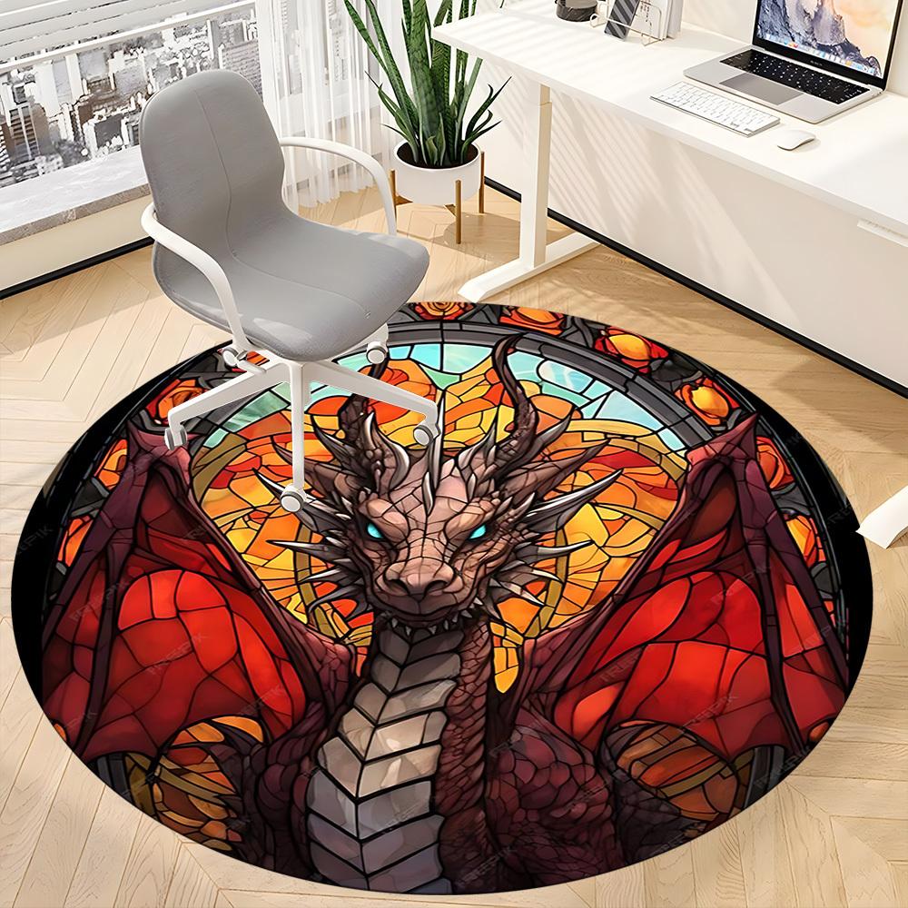 1pc Stained Glass Dragon Office Round Area Rug, Under Office Chairs Bedroom Living Room Home Decor, Room Deco, Available in Various Sizes