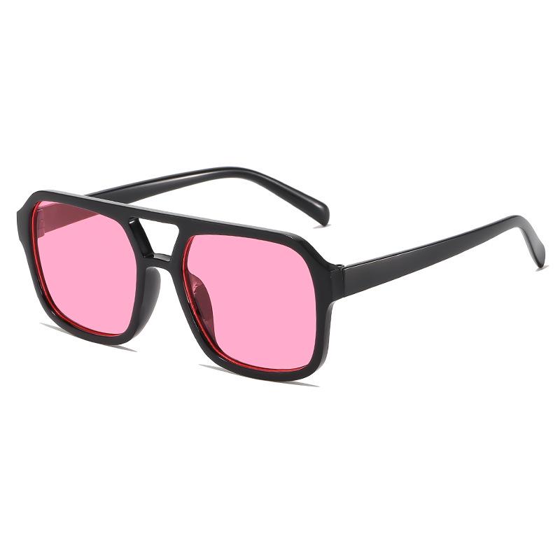 Candy-Colored Double-Beam Retro Square Sunglasses – Trendy UV Protection Specs