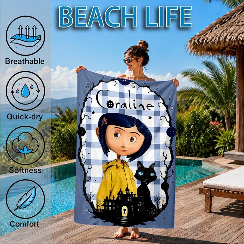 Mystery Coraline's World Beach Towel, Microfiber Beach Towel, Perfect For Pool, Beach, Travel, Home Decor Beach Party Fan Gifts