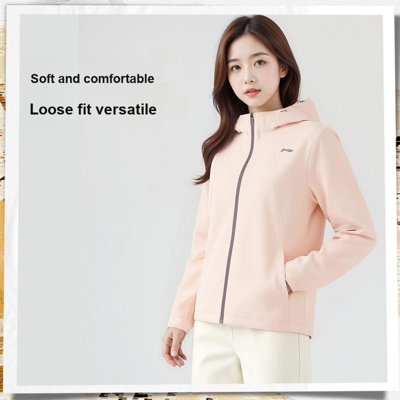 Li-Ning Lightweight Running Long Sleeve Hooded Sports Windbreaker Women outerwear Peach-Pink AFDW104-9