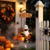 Decorative Metal Bell Ornament Halloween Swing Ghost Doorbell, with Pumpkins Decor, Gothic Style Trick Festive Front Door Hanger or Treat Sign,