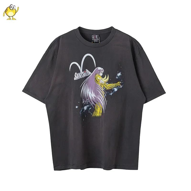 Summer Fashion Heavyweight Retro Men's English Letters 100% Cotton Printed Round Neck High-quality Casual Fitness Street T-shirt