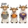 Spooky Desktop Figurine 3Pcs Halloween Ghost Highland Cow Figurines, Resin Yak Statues with Pumpkin, Farmhouse Seasonal Home Decoration Tabletop