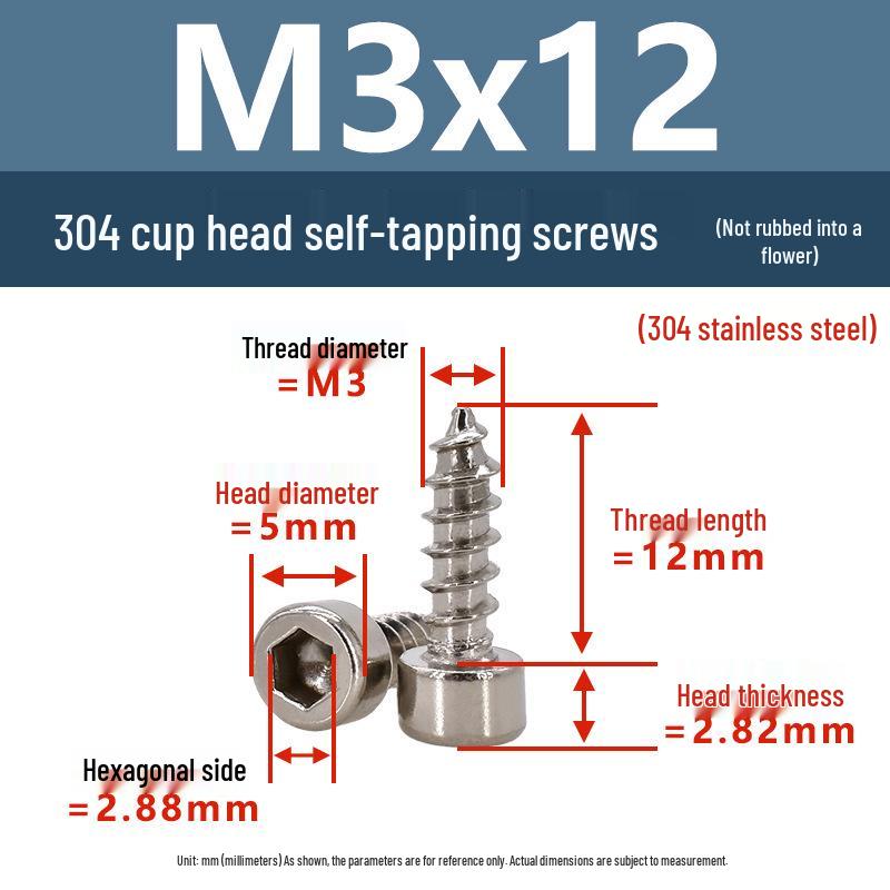 304 Pan Head Self-Tapping Coarse Thread Screw M1.7-M6 with Hex Socket