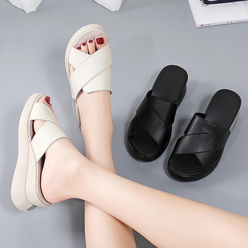 35-40 Summer Women's Large Fashion Solid Color Thick Soled Tall Sandals Anti Slip Slippers Women's Shoes