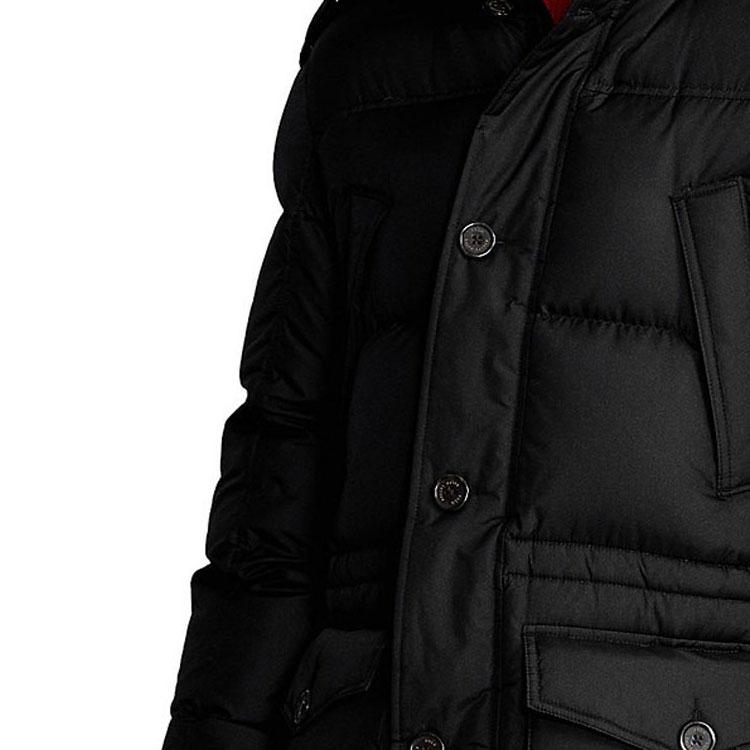 Polo Ralph Lauren Solid Color Detachable Hood Mid-Length Down Jacket Men Outerwear Black 710920515-002