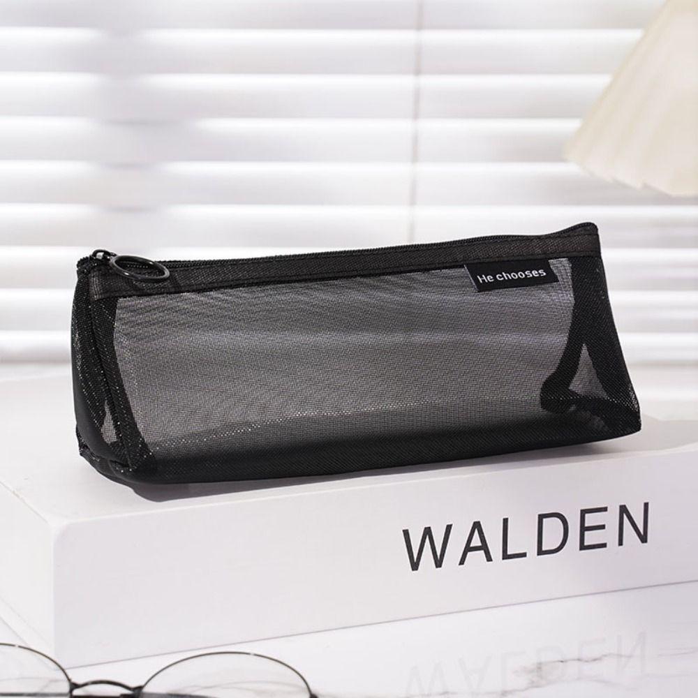 Triangle Mesh Pencil Case Retro Color Zipper Stationery Bag Fashion Transparent Bills Bag  Outdoor