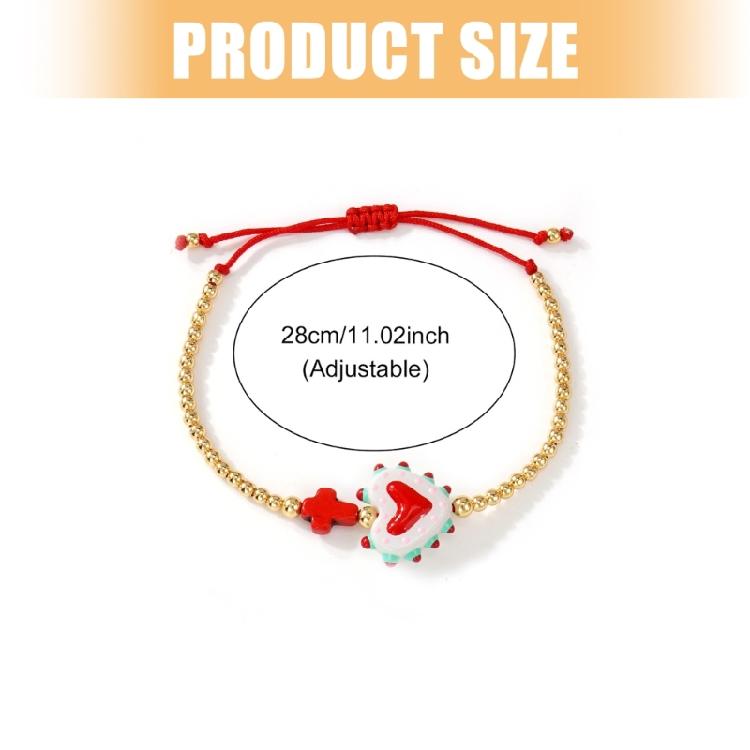 Beaded Crucifix Heart Designs Bracelet Lightweight Alloy Chain Adjustable Wristband Jewelry Gift For Her