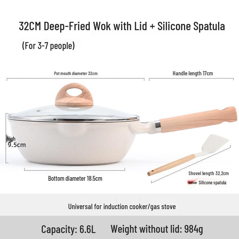 Maifan Stone Non-stick Wok Frying Pan - Deep Flat Bottom Steak Pan