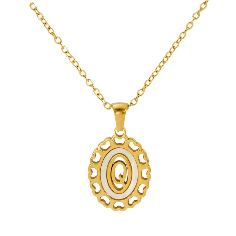 Titanium steel love hollow letter pendant female versatile fashion simple oval letter necklace female