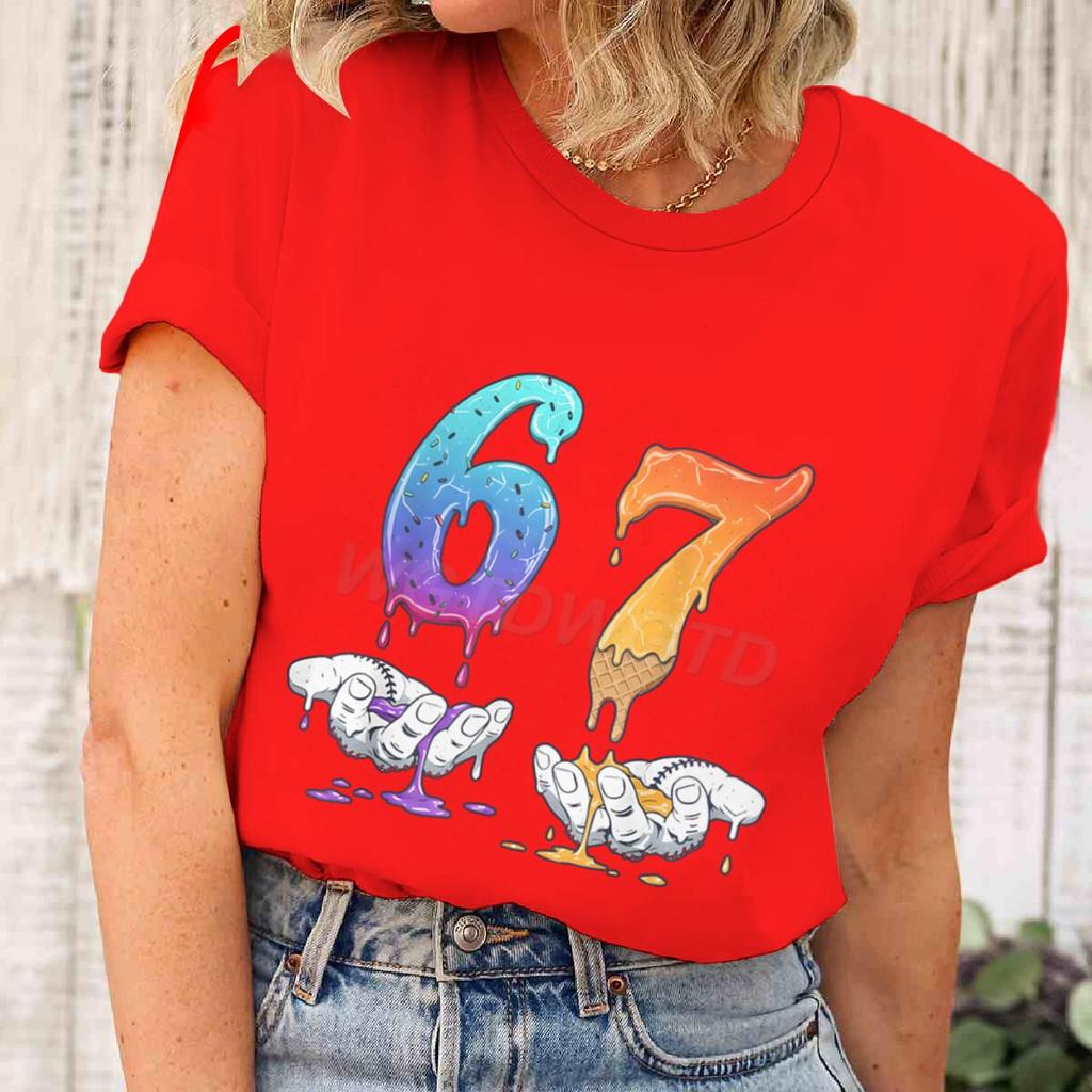 6 7 Number Print Tshirt for Unisex Women Funny 6 7 Memes Drip Fashion Casual Tops Streetwear Six Seven Womens Unisexs Clothing