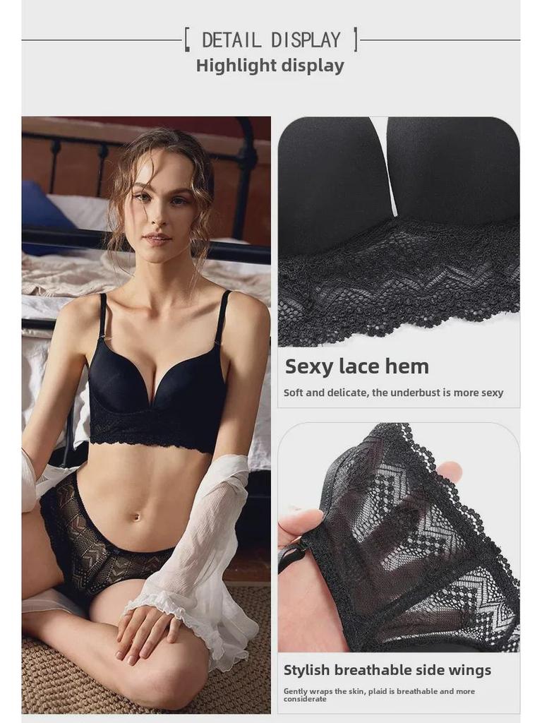 European & American Sexy Backless Bra Set: U-Shaped, Small Chest, Gathered Effect