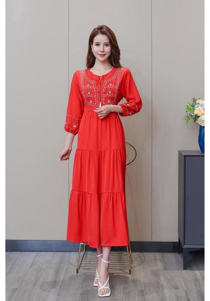 Artistic Retro White Slimming Embroidered Cotton Linen Dress