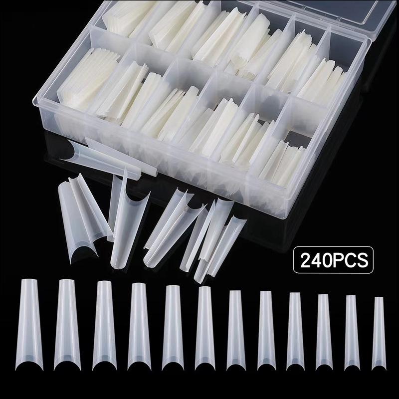

Denim French Half-Tip Flat Head Nail Extensions - Transparent & Natural Colors, 240 Pieces