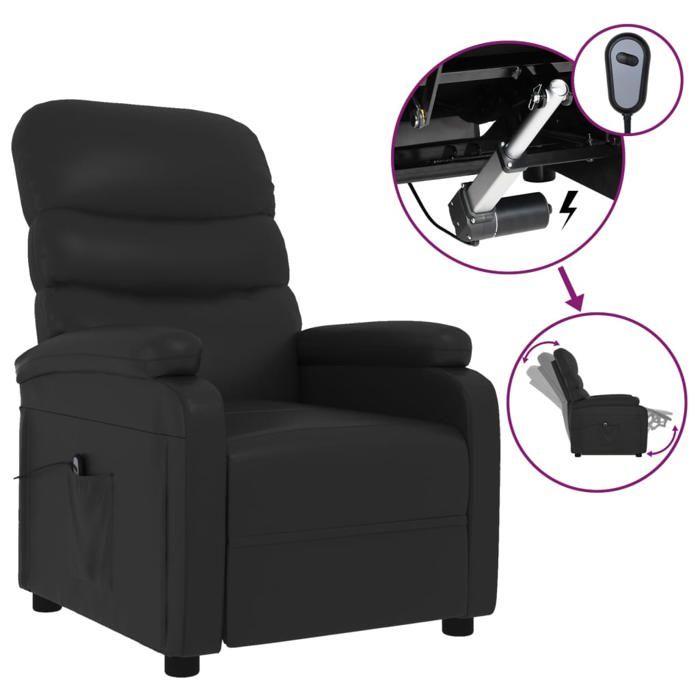 Exclusive House - Black Faux Leather Electric Reclining Armchair