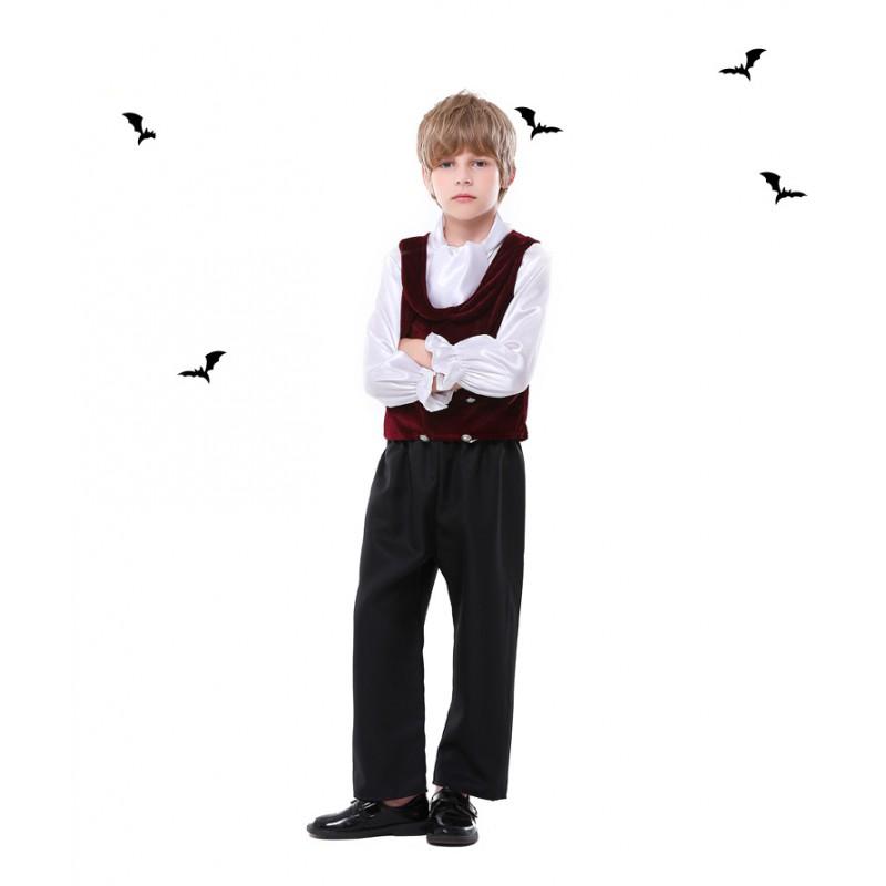 Boys Vampire Costume Set Black Red Cape Formal Outfit Halloween Party Stage Performance