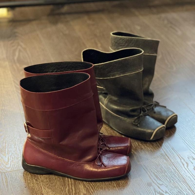 Niche ballet short boots children's new retro bow square head medium boots sleeve fashion boots