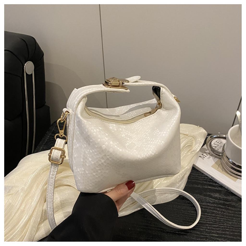 Aesthetic Lock Buckle Pure Colour Trend Simple Fashion Leisure Commuting Single Shoulder Diagonal Cross Handheld Bucket Bag