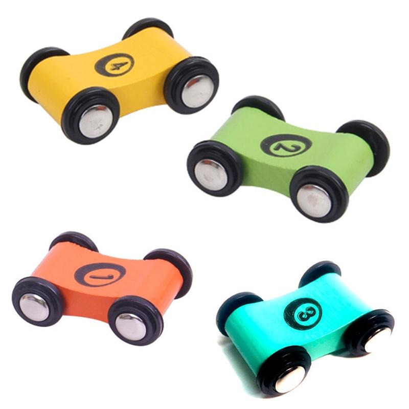 

4 Pieces Mini Track Car Toy Wooden Push & Go Vehicle for w/ Double Side Running Anti-Collision Toddler Racing Toy Spare 1