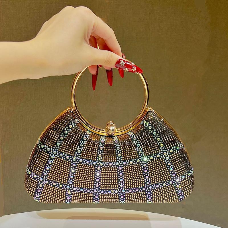 2025 Luxury Shiny Rhinestone Evening Clutch Bag High End Trendy Full Diamond Metal Handle Handbag Women Wedding Dinner Dress Bag