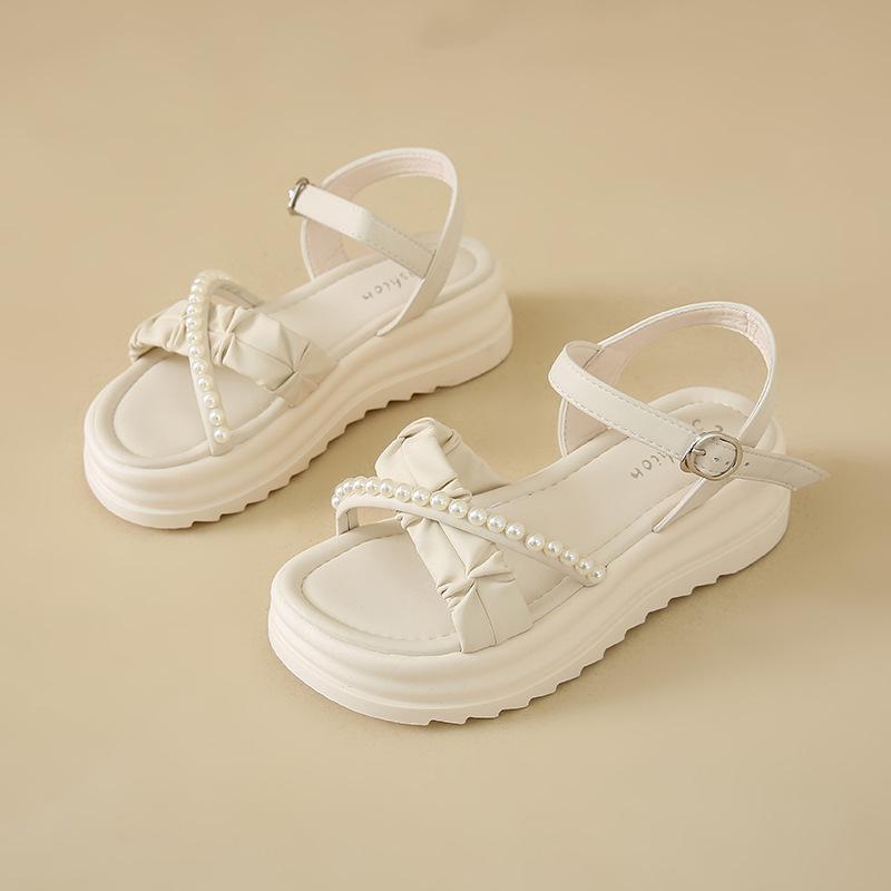 

Muffin platform sandals women s summer outer wear temperament pearl fairy style skirt small man height increase word sandals 35 покинуть белый