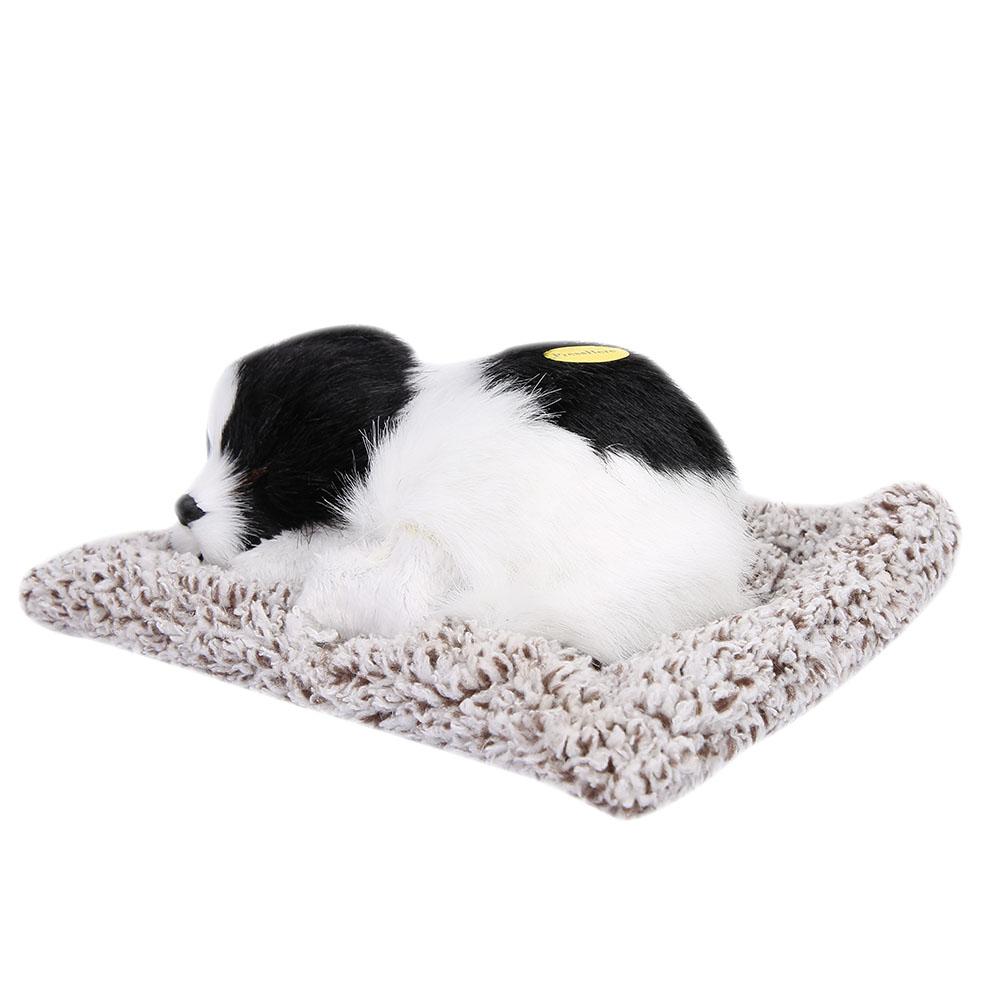 Simulation Sleeping Dog Puppy Ornament Animal Plush Toy Bamboo Charcoal Decor (Black+White)