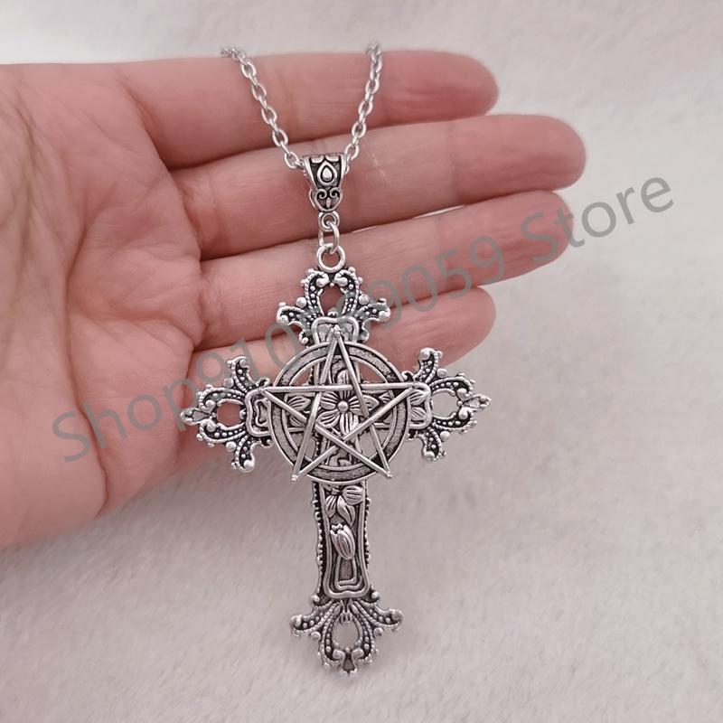 Punk Crystal Cross Pendant Necklace For Women Men Gothic Clavicle Chain Choker Necklaces Aesthetic Jewelry Bijoux Party Gift