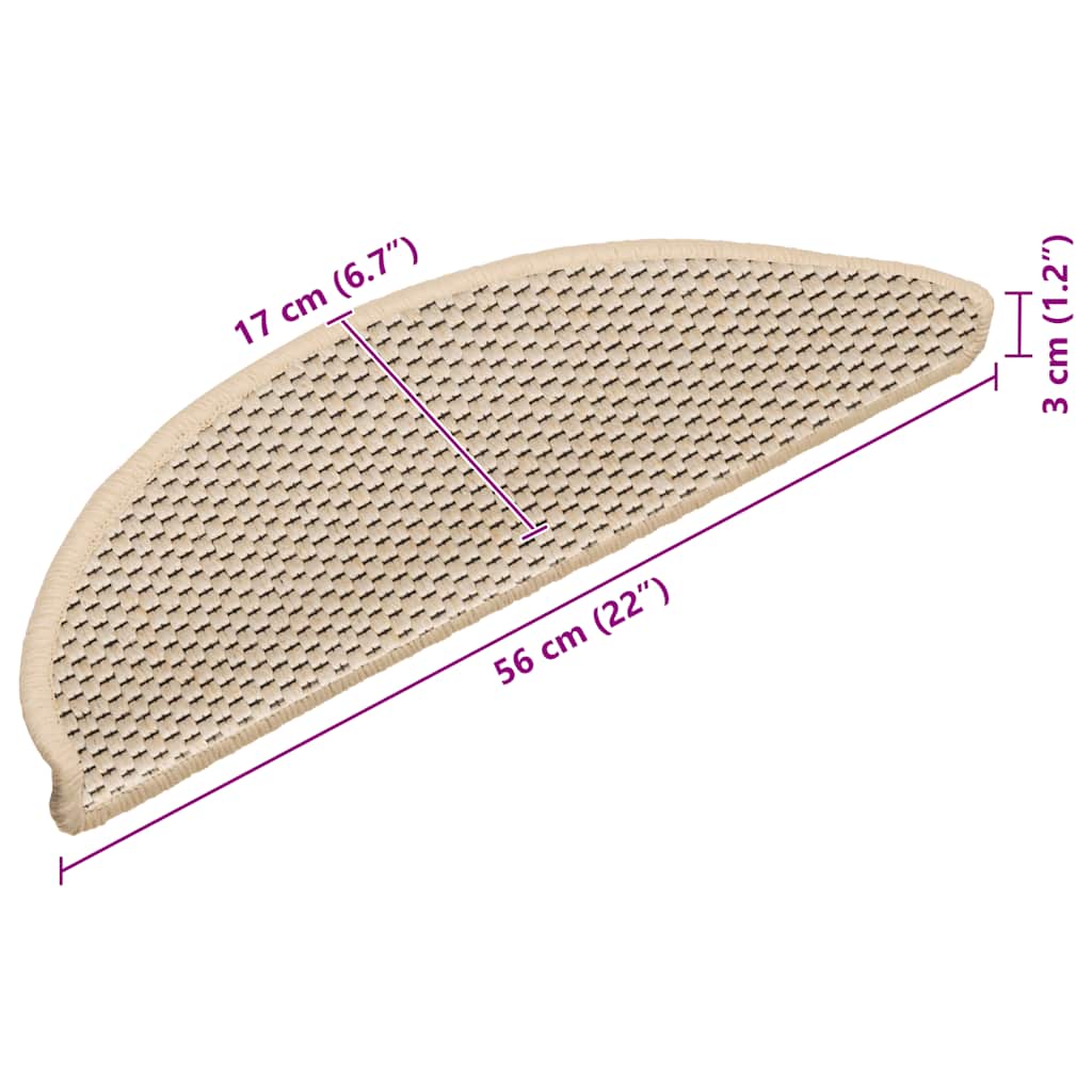 Self Adhesive Stair Treads Sisal Look 15 pcs 56 x 17 x 3 cm Berber