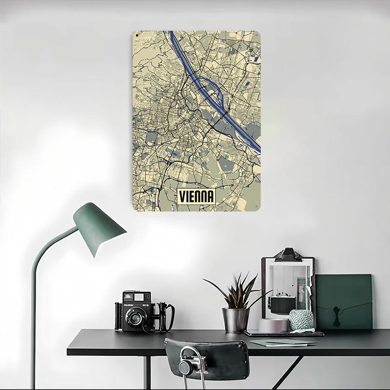 Vienna Map Printed Poster Customized Wall Art Retro Vintage Metal Tin Signs for Room Modern Home Decoration Ornaments House Cozy