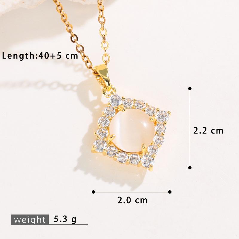 Korean Style Cat's Eye Heart Bow Pendant Necklace for Women
