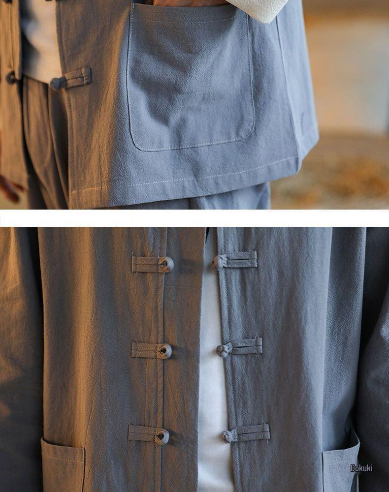 Men's Tang Suit Cotton & Linen Hanfu: Traditional Chinese Costume for Meditation & Tea Ceremonies (Spring-Summer-Fall)