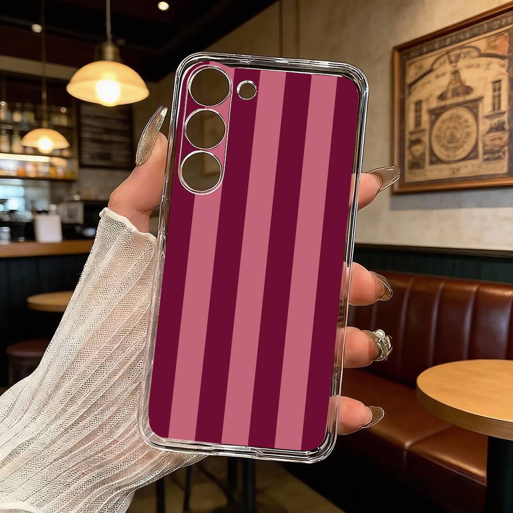 Burgundy White Stripe pattern Phone Case For Samsung Galaxy A71,A70,A52,A51,A40,A30 Transparent Cover