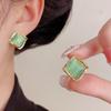 Elegant Green Rhombus Cat's Eye Stud Earrings for Women – Exquisite Light Luxury Design